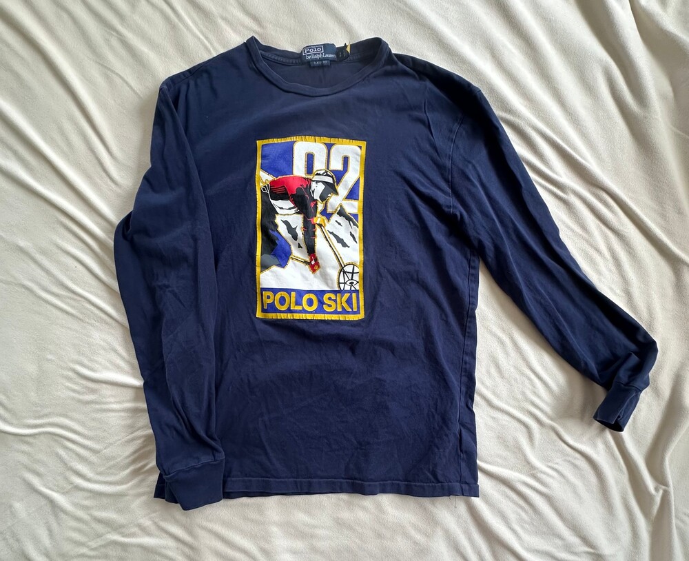 Vintage Polo Ralph Lauren Polo Ski 92 Large Navy Cotton Long Sleeve Shirt